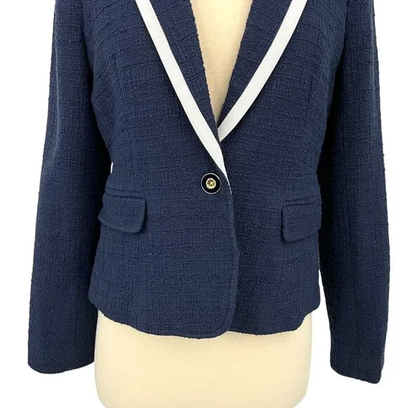 NWT J Crew Textured Tweed Navy Blue Preppy Classic Peplum Blazer Jacket Size 4 - Picture 3 of 14